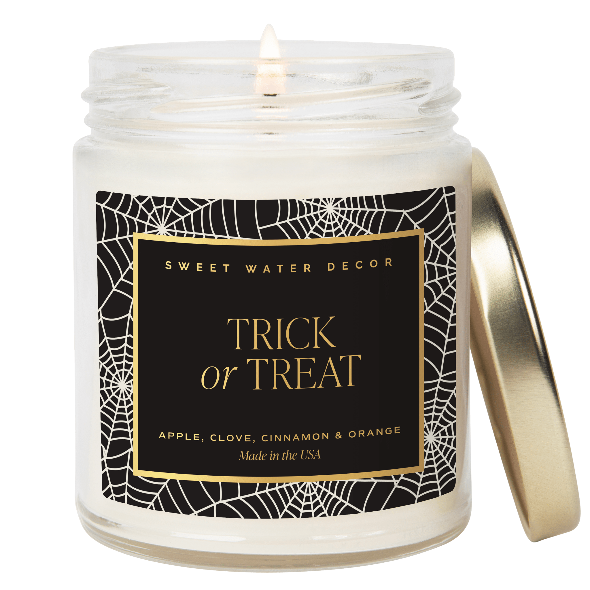 TRICK OR TREAT SOY CANDLE - PATTERNED 9 OZ - CLEAR JAR (FARMHOUSE)