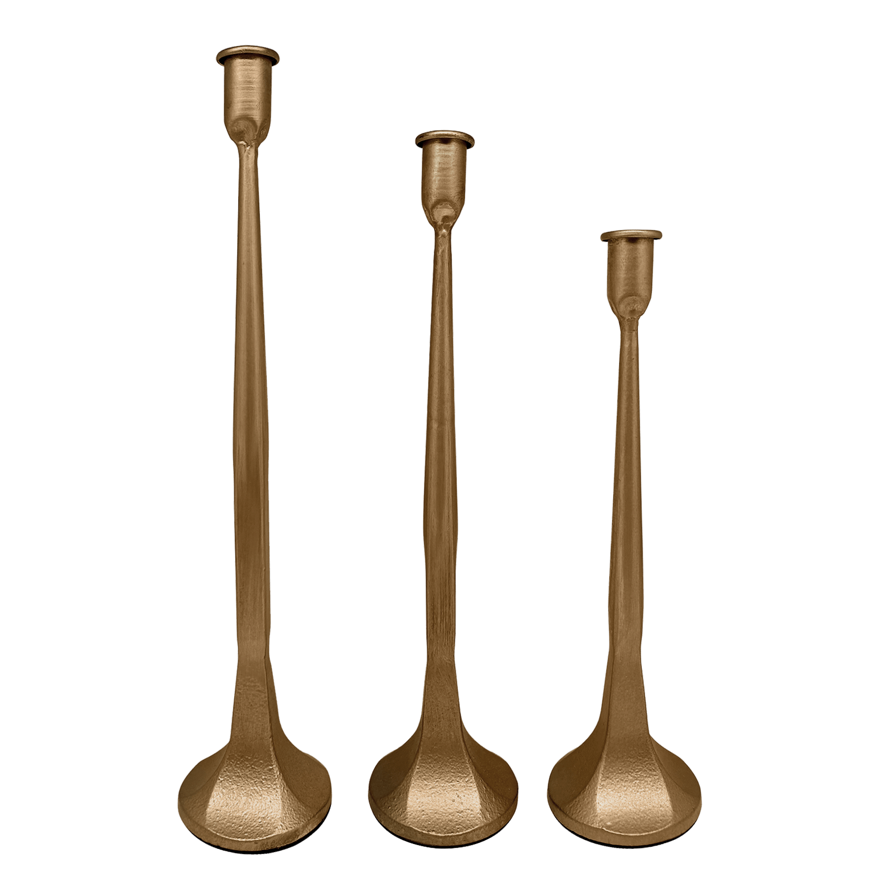 GOLD CAST IRON TAPER CANDLE HOLDERS
