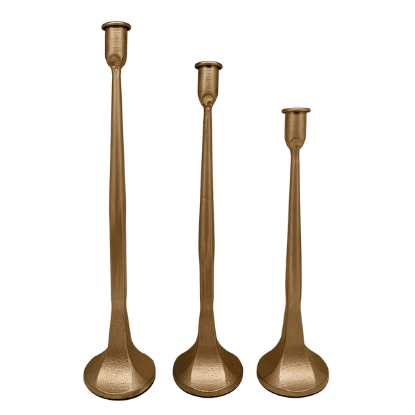 GOLD CAST IRON TAPER CANDLE HOLDERS