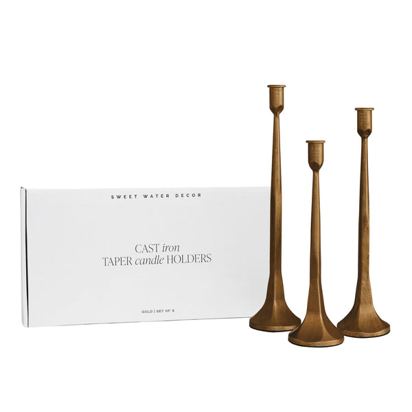 GOLD CAST IRON TAPER CANDLE HOLDERS