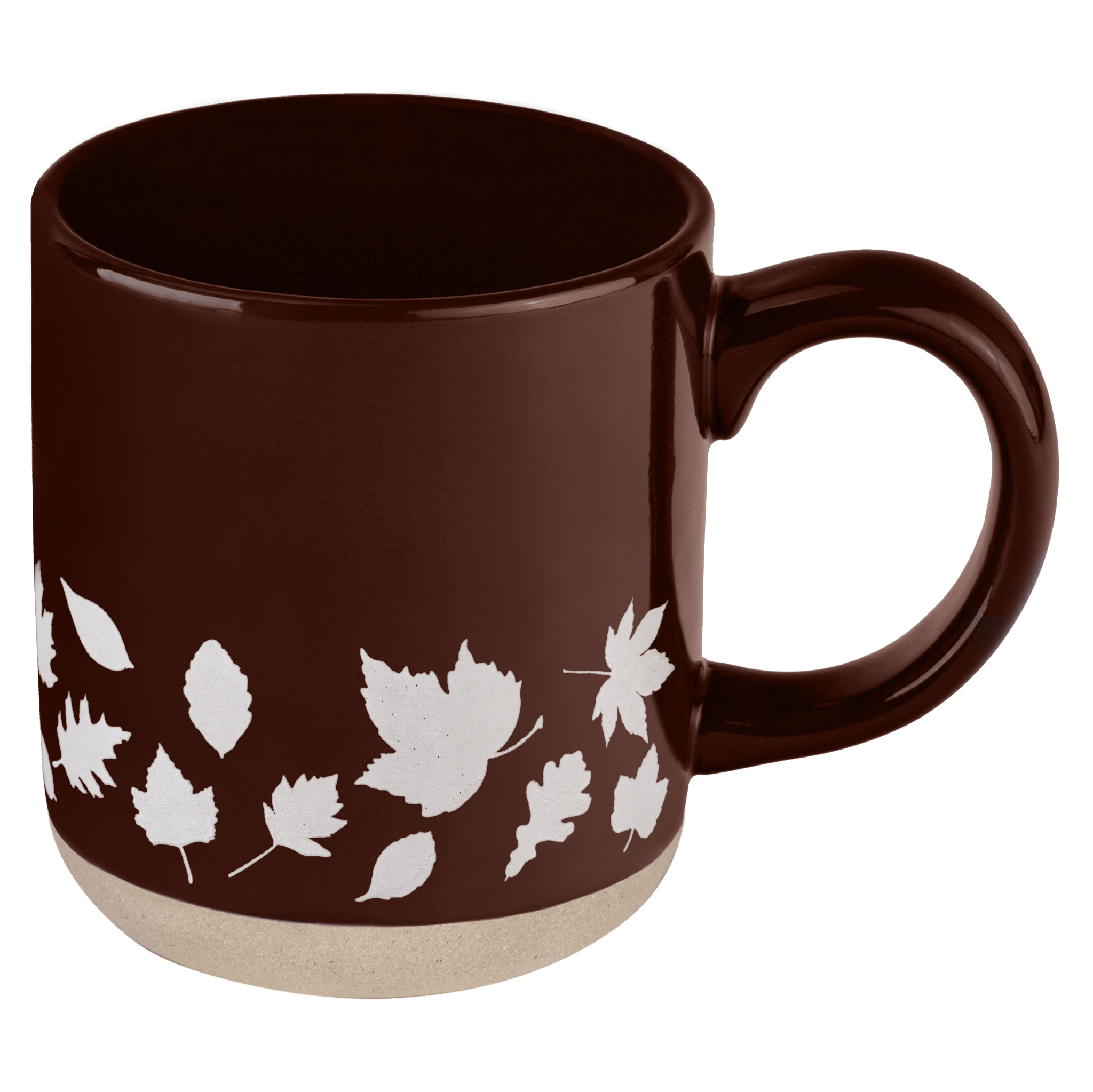 BROWN LEAVES 14 OZ STONEWARE COFFEE MUG