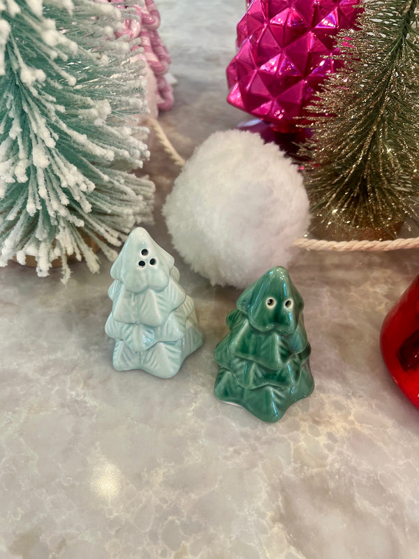 CERAMIC IRIDESCENT HOLIDAY TREE SALT & PEPPER S/2