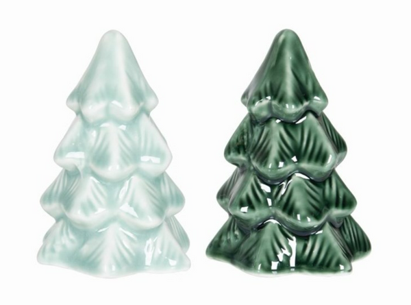 CERAMIC IRIDESCENT HOLIDAY TREE SALT & PEPPER S/2