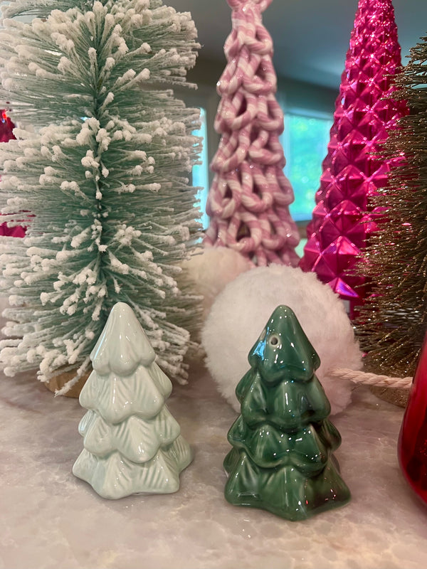 CERAMIC IRIDESCENT HOLIDAY TREE SALT & PEPPER S/2