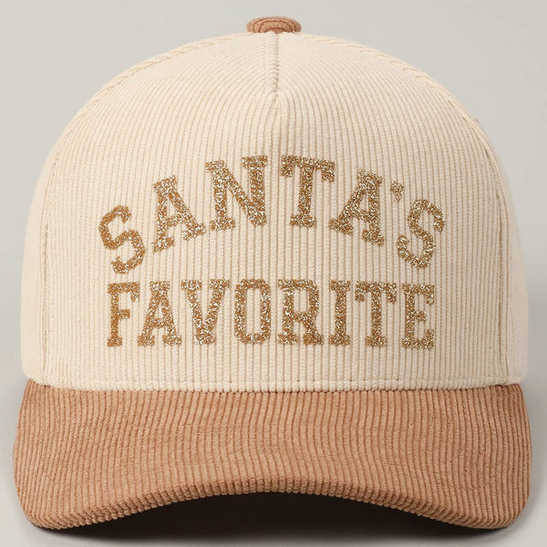 SANTA'S FAVORITE GLITTERY CORDUROY CAP