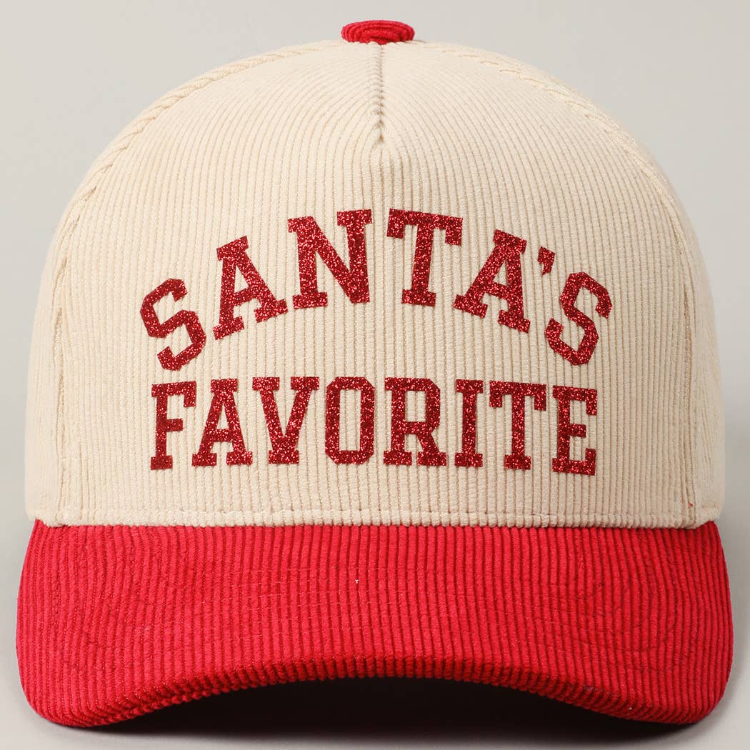 SANTA'S FAVORITE GLITTERY CORDUROY CAP