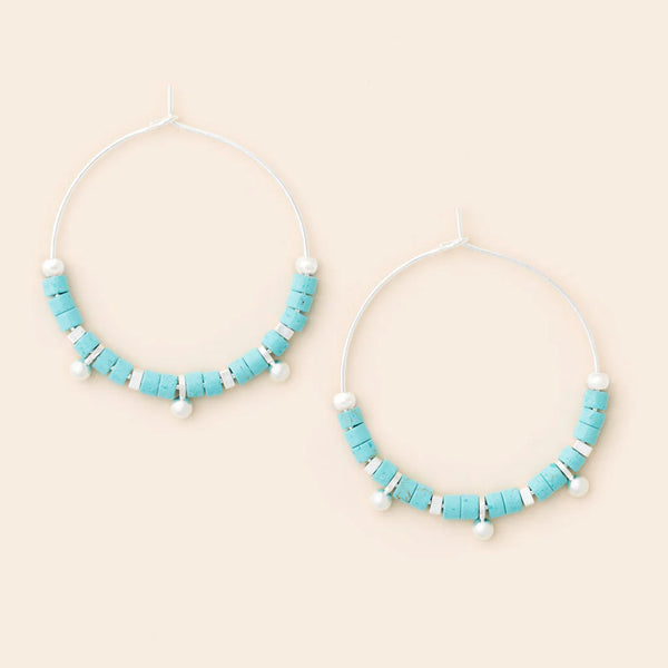 STONE DISC HOOP EARRING