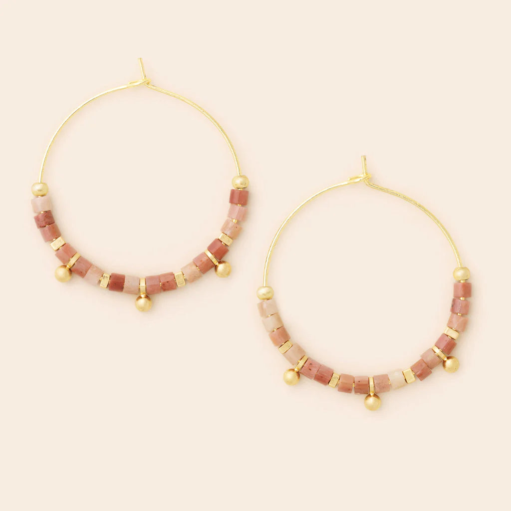 STONE DISC HOOP EARRING