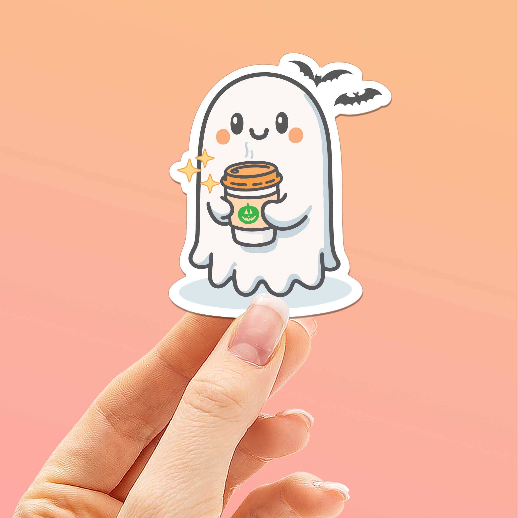 PUMPKIN SPICE COFFEE GHOST HALLOWEEN STICKER