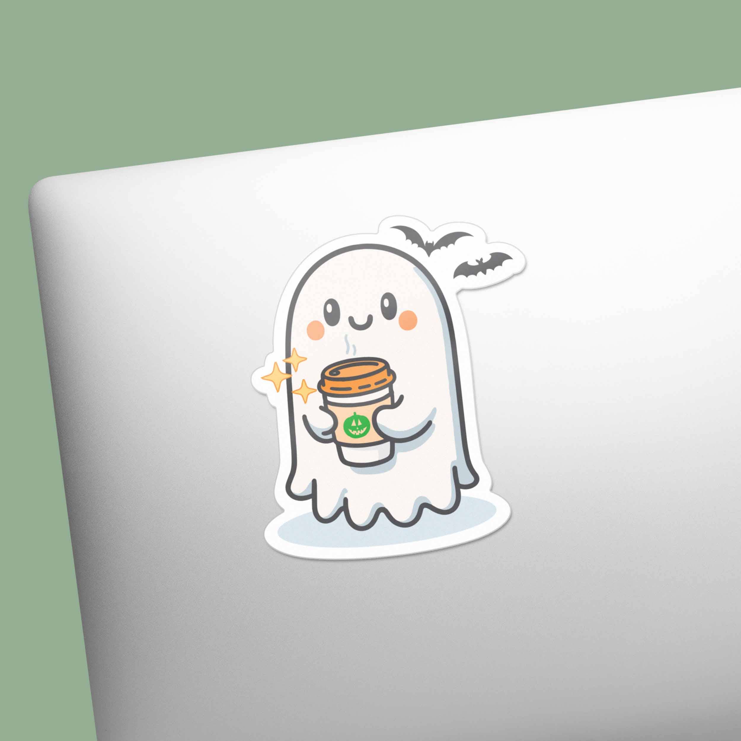 PUMPKIN SPICE COFFEE GHOST HALLOWEEN STICKER