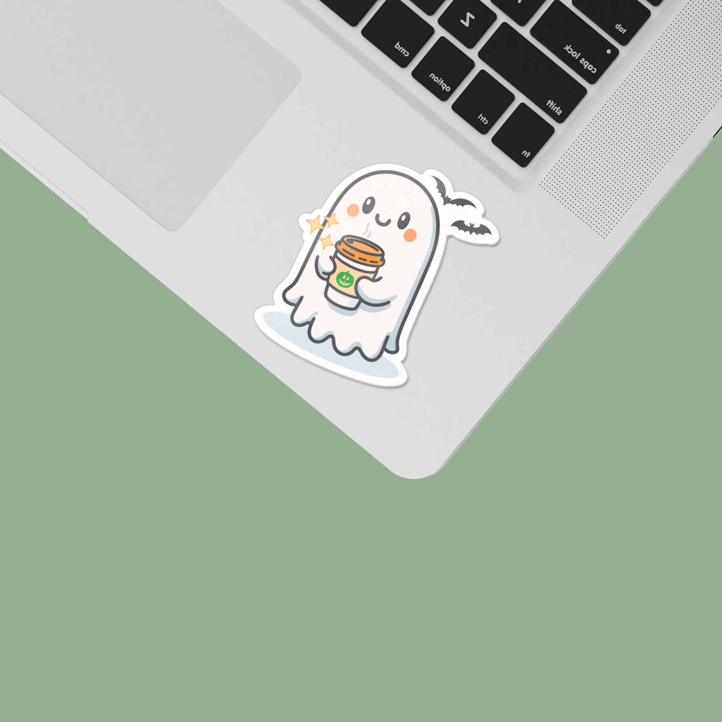 PUMPKIN SPICE COFFEE GHOST HALLOWEEN STICKER