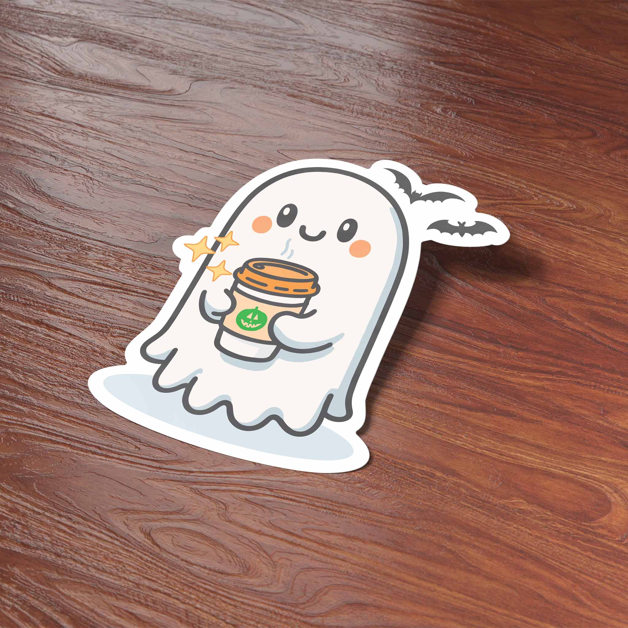 PUMPKIN SPICE COFFEE GHOST HALLOWEEN STICKER