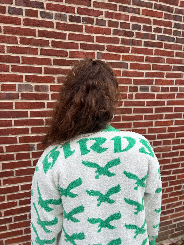 "BIRDS" HEAVY WEIGHTED FLEECE CARDIGAN (OS)