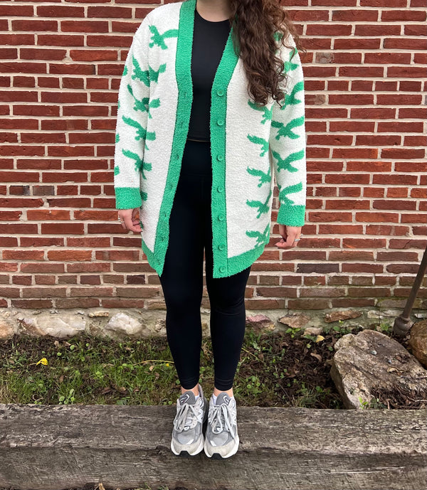 "BIRDS" HEAVY WEIGHTED FLEECE CARDIGAN (OS)