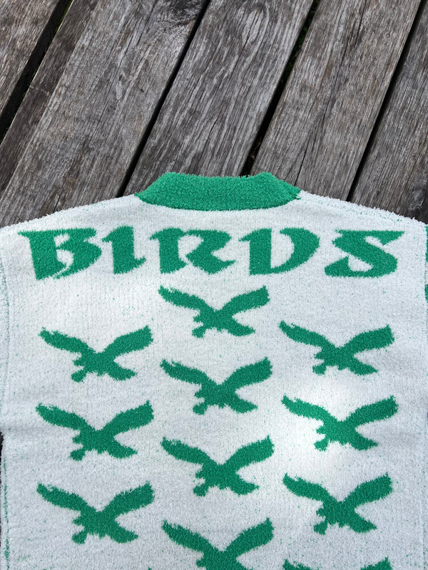 "BIRDS" HEAVY WEIGHTED FLEECE CARDIGAN (OS)
