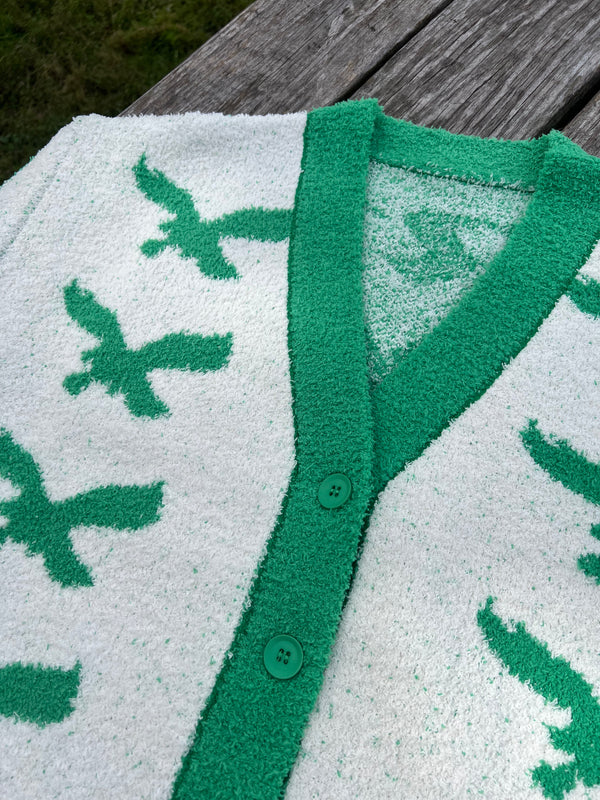 "BIRDS" HEAVY WEIGHTED FLEECE CARDIGAN (OS)