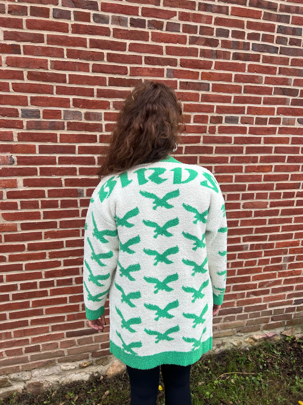 "BIRDS" HEAVY WEIGHTED FLEECE CARDIGAN (OS)