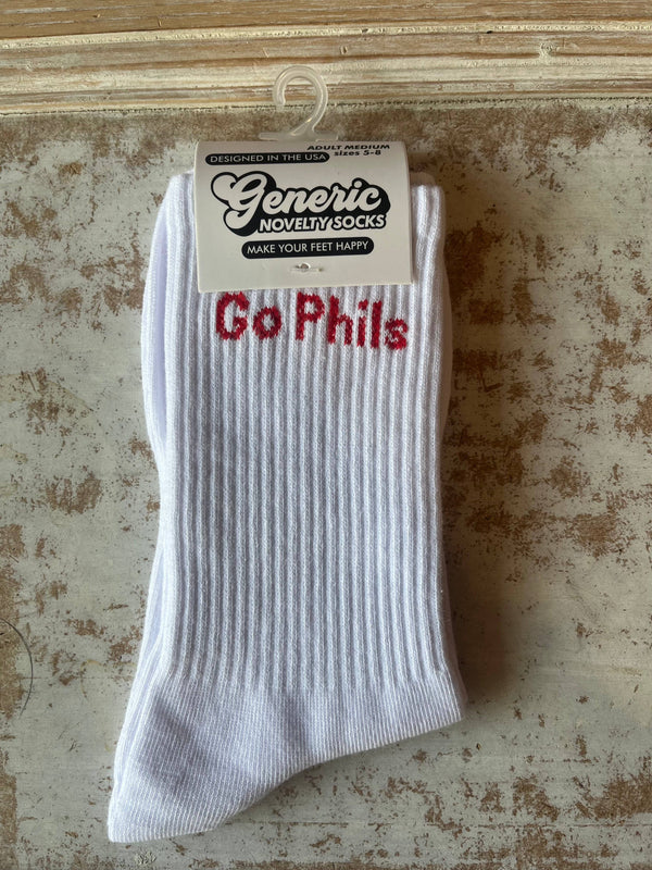 PHILADELPHIA PHILLIES "GO PHILS" SOCKS - ADULT SIZE 5-8