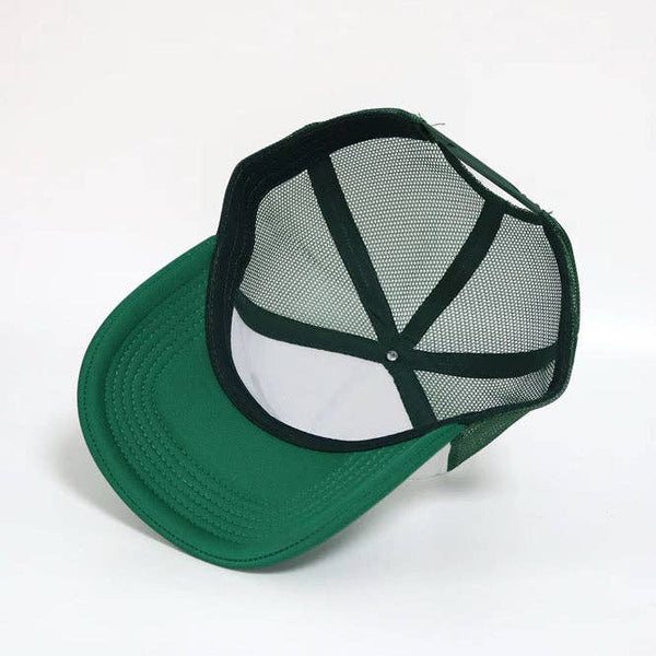 Green cap with black mesh back on a white background