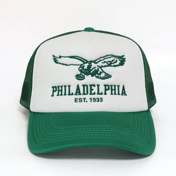 Green and white cap with Philadelphia logo on a white background