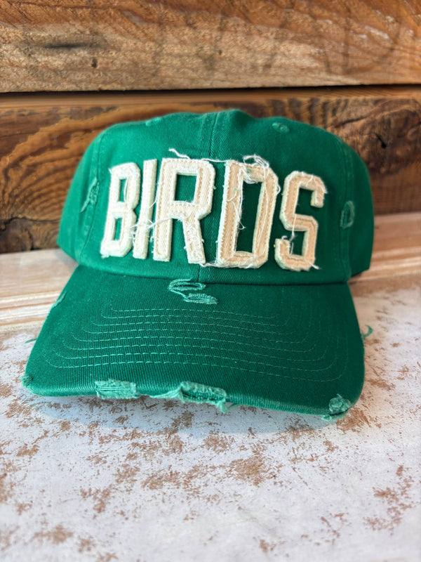 GREEN EMBROIDERED BIRDS CAP
