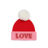 "LOVE" BEANIE WITH PEARLS,RED