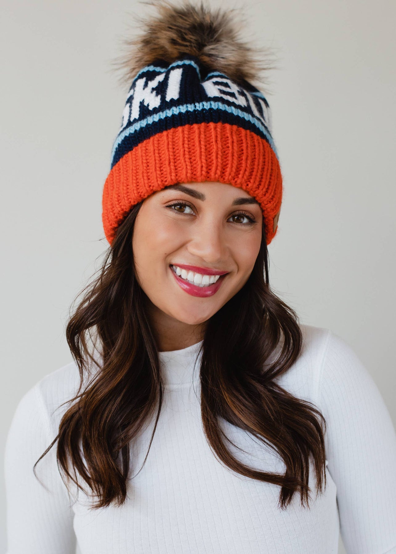 ORANGE, NAVY & LT. BLUE SKI BUM POM HAT