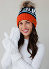 ORANGE, NAVY & LT. BLUE SKI BUM POM HAT
