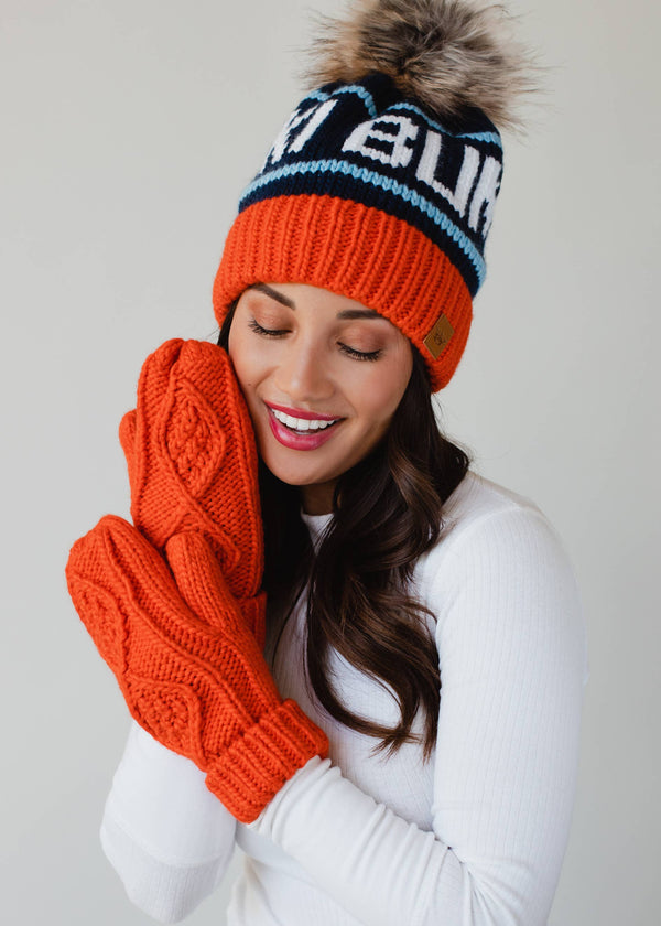 ORANGE, NAVY & LT. BLUE SKI BUM POM HAT