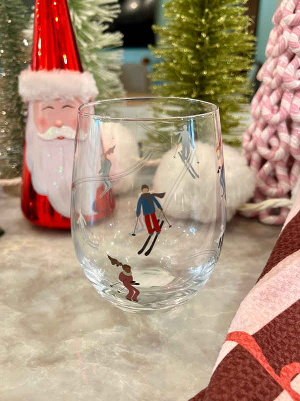 SKIERS STEMLESS WINE GLASS