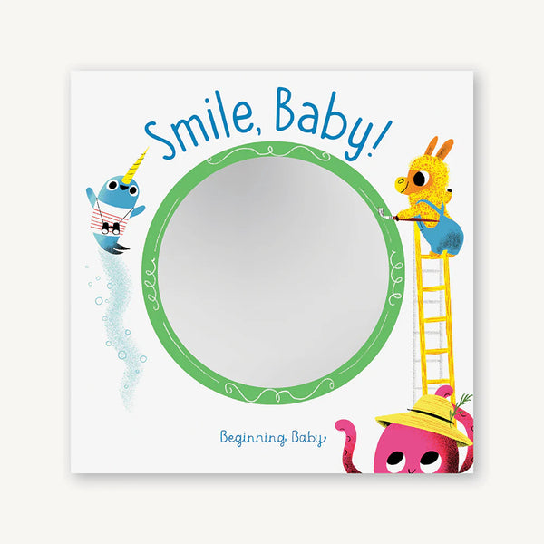 Children's mirror with cartoon characters and text on a white background
