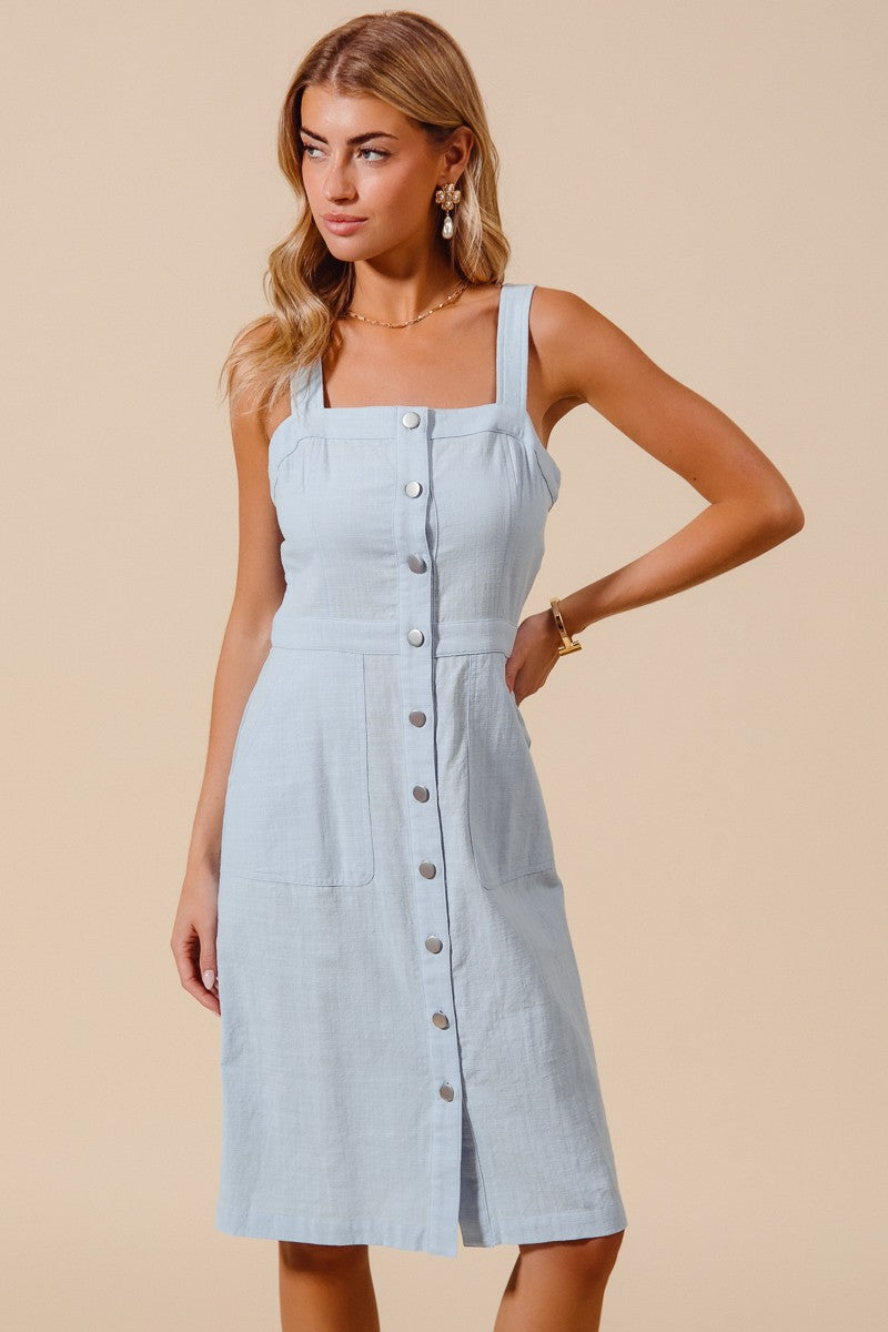 BUTTON DOWN POCKET FRONT PINAFORE DRESS