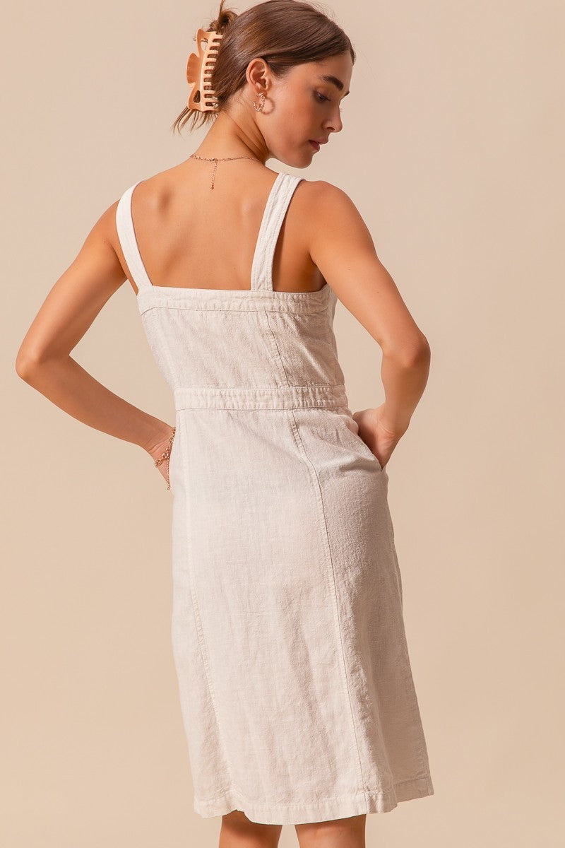 BUTTON DOWN POCKET FRONT PINAFORE DRESS