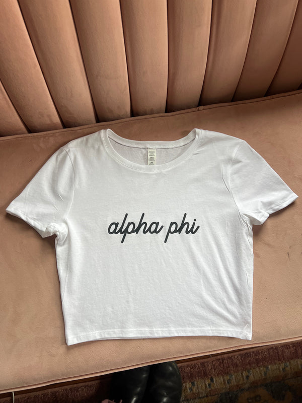 ALPHA PHI SCRIPT CROP TEE