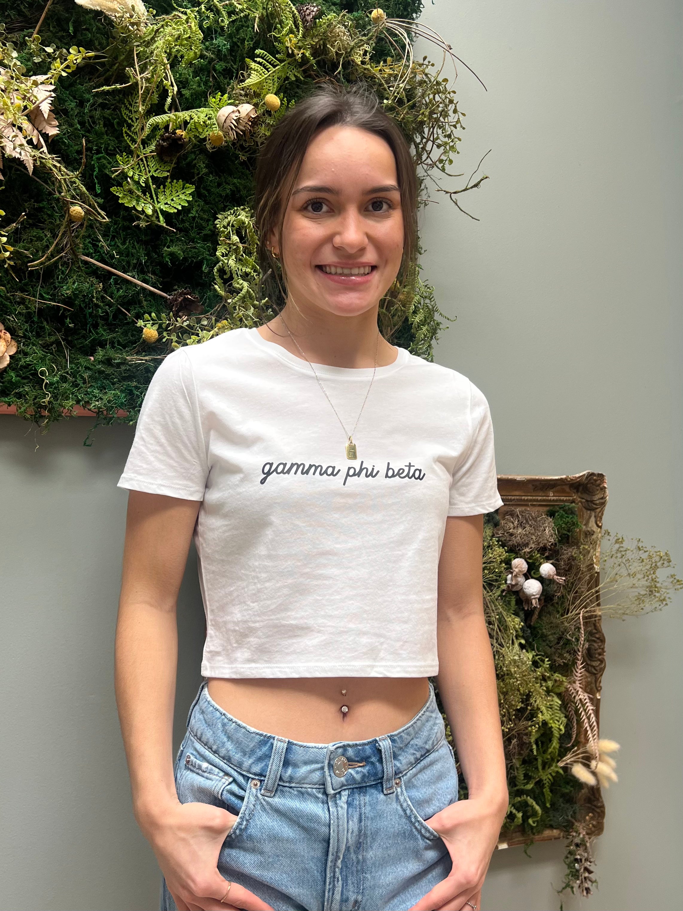 GAMMA PHI BETA SCRIPT CROP TEE