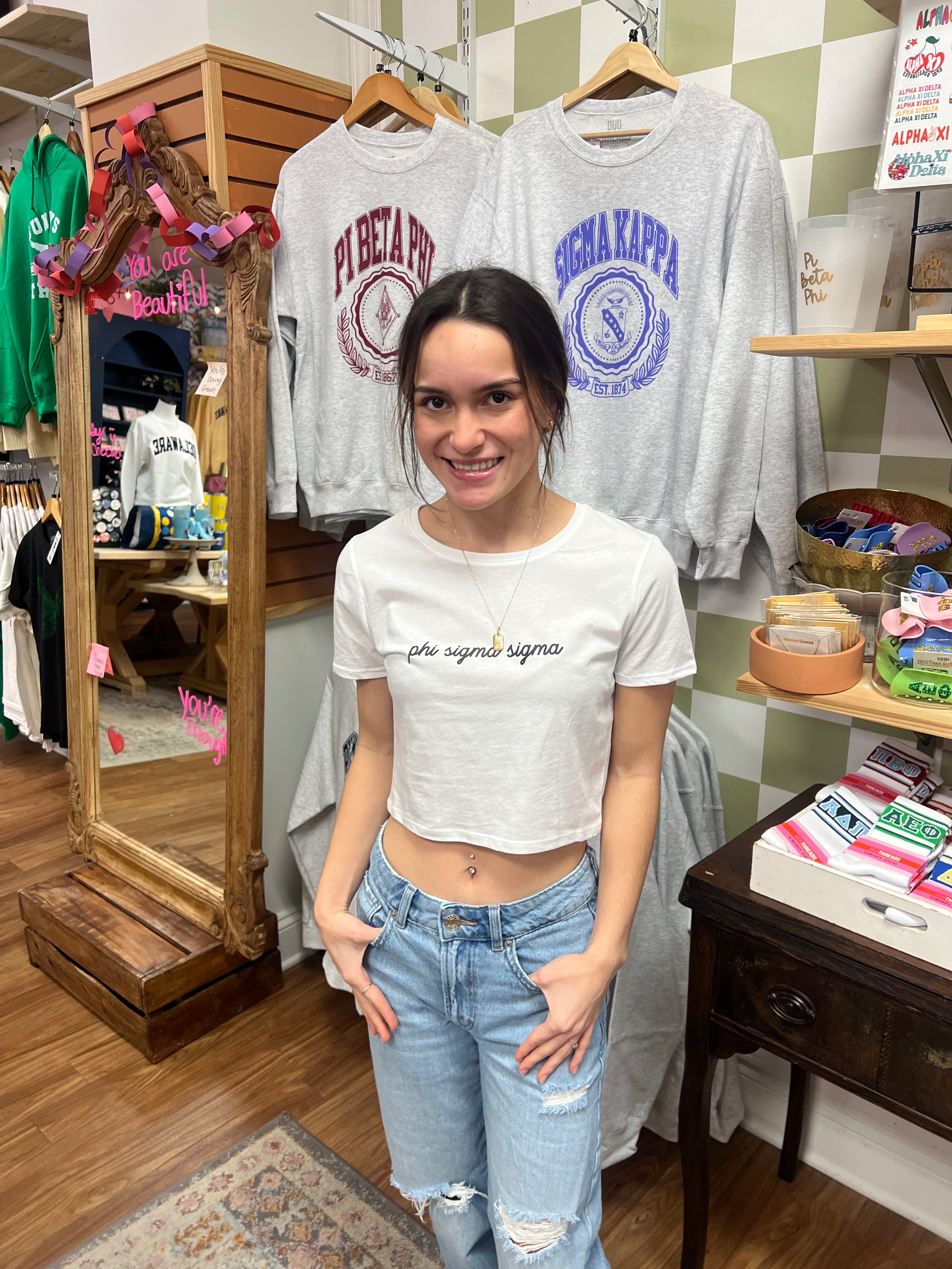 PHI SIGMA SIGMA SCRIPT CROP TEE