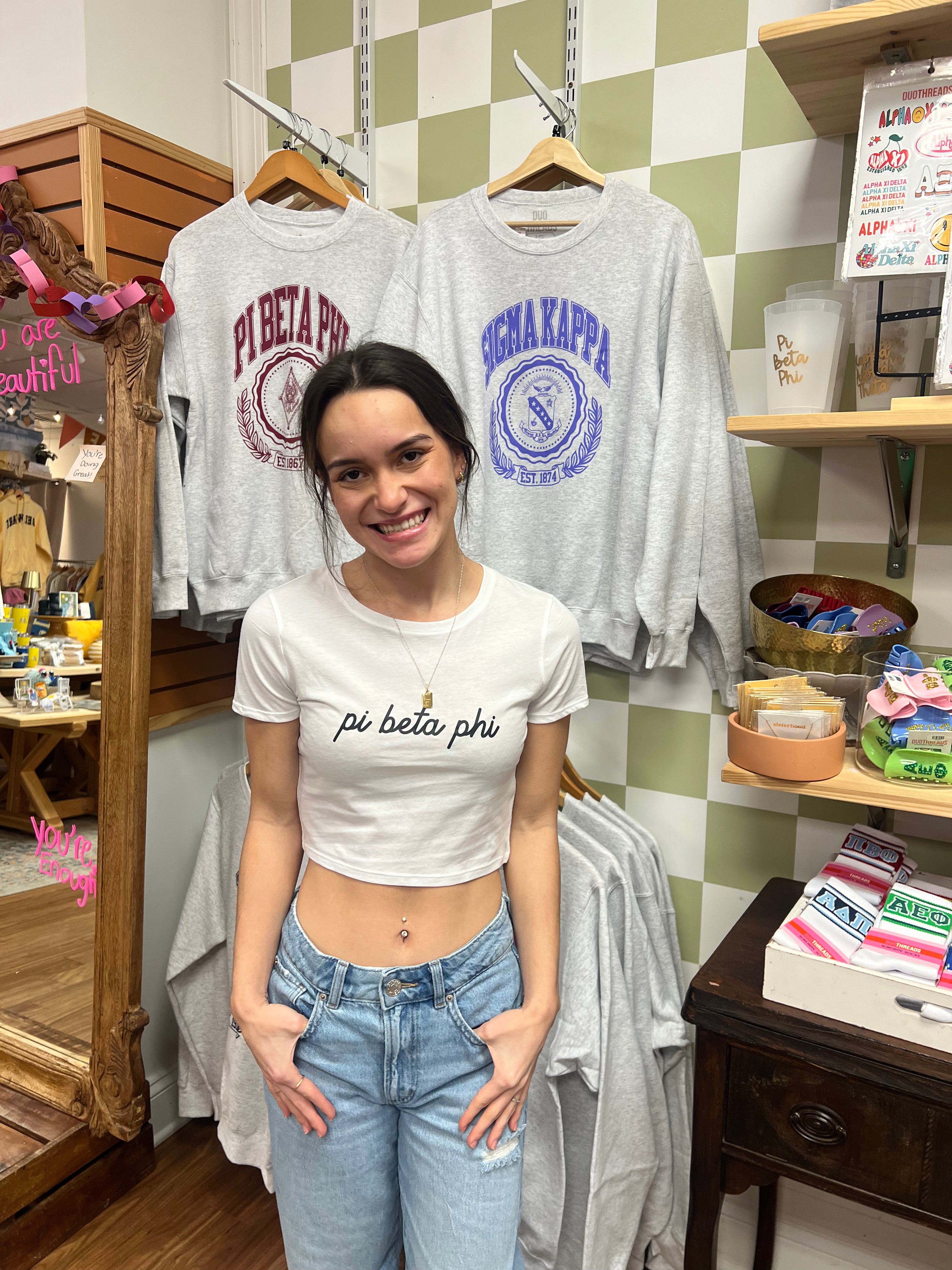 PI BETA PHI SCRIPT CROP TEE