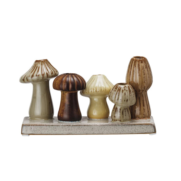 STONEWARE MUSHROOM SHAPED MULTI VASE W/ 5 VASES