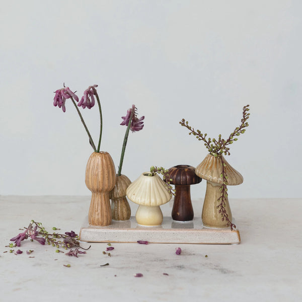 STONEWARE MUSHROOM SHAPED MULTI VASE W/ 5 VASES