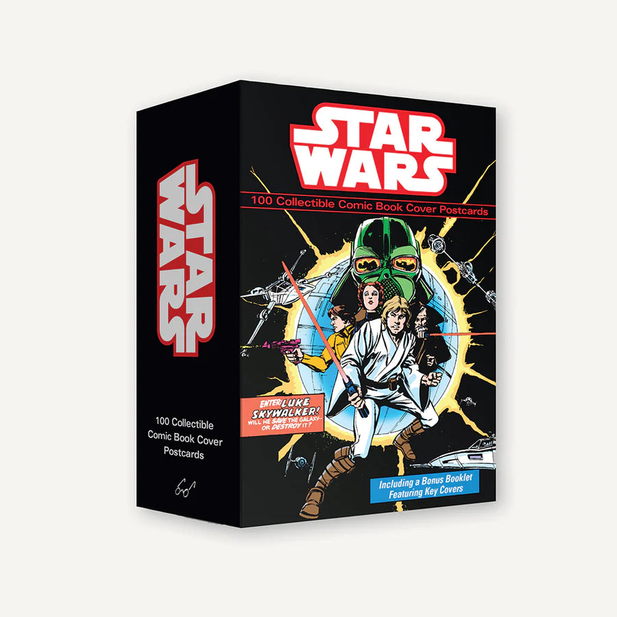 Box of Star Wars collectible comic book cover postcards on a white background