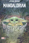 Comic book cover featuring Baby Yoda from 'The Mandalorian' with a dark, forest-like background.