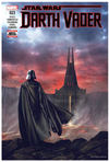 Comic book cover featuring Darth Vader in front of a temple with a stormy sky.