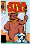 Comic book cover featuring a Wookiee holding a spear with a stormtrooper helmet at its feet, titled 'Star Wars'.