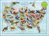1000-piece puzzle featuring a map of U.S. states with birds and flowers on a blue background.
