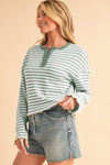 STRIPE TEXTURED LONG SLEEVE HENLEY TOP