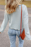 STRIPE TEXTURED LONG SLEEVE HENLEY TOP