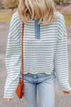 STRIPE TEXTURED LONG SLEEVE HENLEY TOP