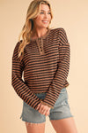 STRIPE TEXTURED LONG SLEEVE HENLEY TOP