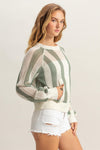 STRIPED POCKET DETAIL LONG SLEEVE SWEATER