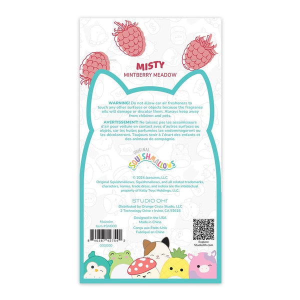 Product label with cartoon characters and branding on a white background